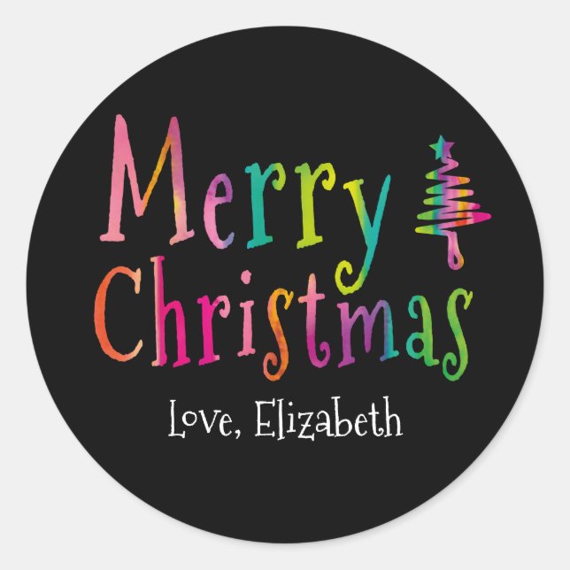 Merry Christmas Colourful Personalised  Classic Round Sticker (Front)