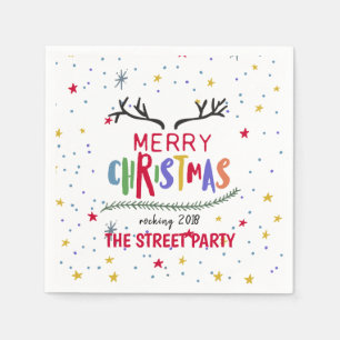 Merry Christmas Colourful Reindeer Antlers & Stars Napkin