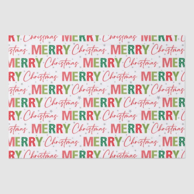Merry Christmas Colourful Retro Typography Pattern Tissue Paper (Front)
