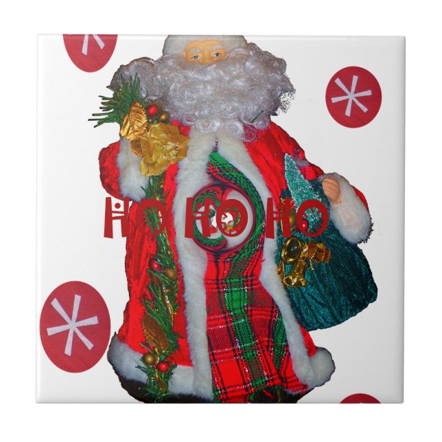 Merry Christmas Colourful Santa Claus Art Print  Ceramic Tile (Front)
