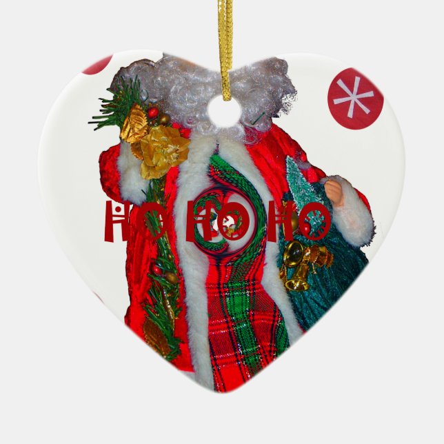 Merry Christmas Colourful Santa Claus Art Print  Ceramic Tree Decoration (Front)