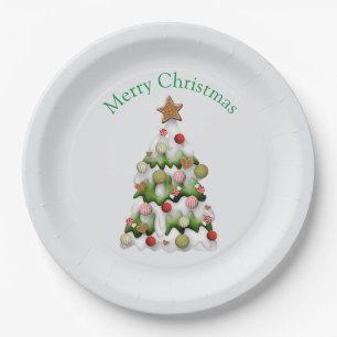 Merry Christmas colourful snow Christmas tree Paper Plate