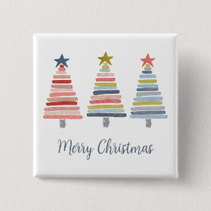 Merry Christmas Colourful Stacked Trees 15 Cm Square Badge