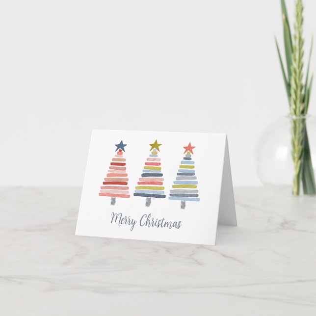 Merry Christmas Colourful Stacked Trees Holiday Card (Front)