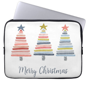 Merry Christmas Colourful Stacked Trees Laptop Sleeve
