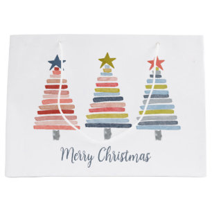 Merry Christmas Colourful Stacked Trees Large Gift Bag