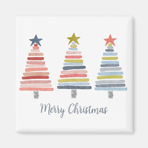 Merry Christmas Colourful Stacked Trees Magnet