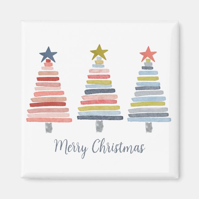 Merry Christmas Colourful Stacked Trees Magnet (Front)