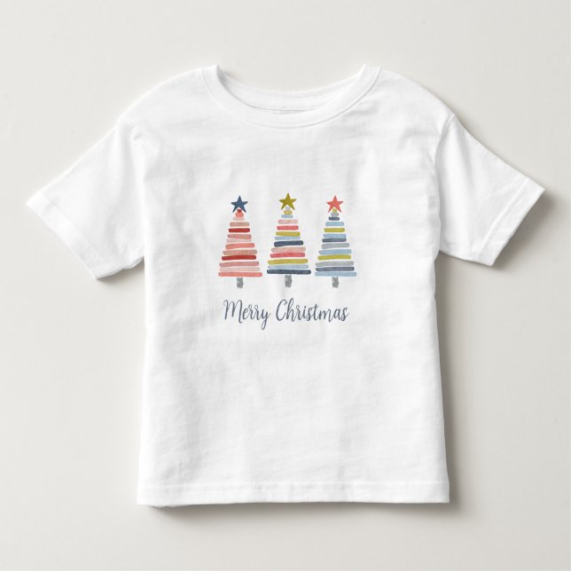 Merry Christmas Colourful Stacked Trees T-Shirt (Front)