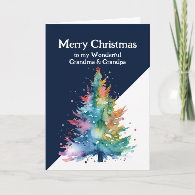 Merry Christmas Colourful Tree Grandma & Grandpa Card (Front)