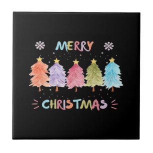 Merry Christmas Colourful Trees Essential Ceramic Tile