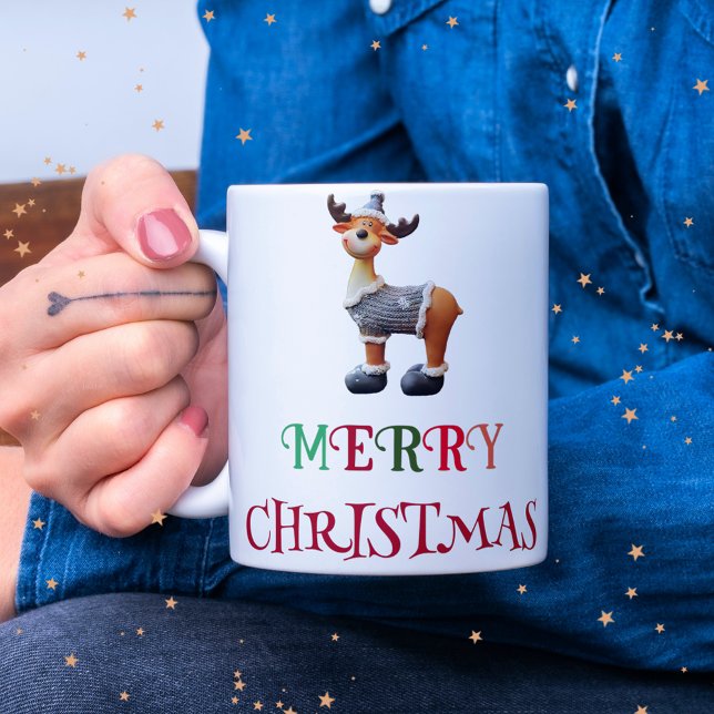 merry christmas colourful typography funny reindee coffee mug (Creator Uploaded)