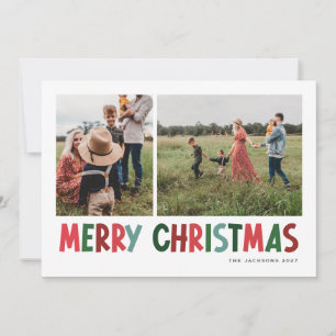 Merry Christmas Colourful vibrant multi-photo Holiday Card