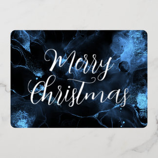 Merry Christmas Colourized Vein Alcohol Ink Foil Holiday Card