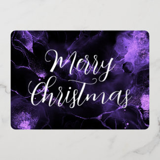 Merry Christmas Colourized Vein Alcohol Ink Foil Holiday Card