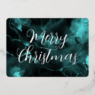 Merry Christmas Colourized Vein Alcohol Ink Foil Holiday Card
