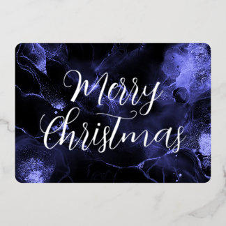 Merry Christmas Colourized Vein Alcohol Ink Foil Holiday Card