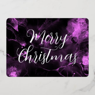 Merry Christmas Colourized Vein Alcohol Ink Foil Holiday Card