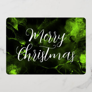 Merry Christmas Colourized Vein Alcohol Ink Foil Holiday Card
