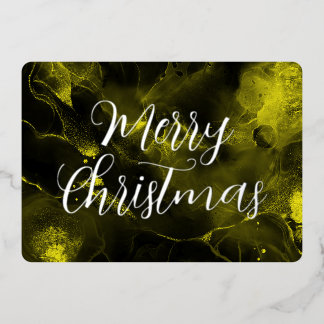 Merry Christmas Colourized Vein Alcohol Ink Foil Holiday Card