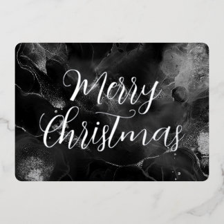 Merry Christmas Colourized Vein Alcohol Ink Foil Holiday Card