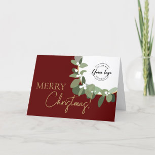 Merry Christmas Company Logo Gold Red Custom Holiday Card