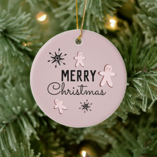 Merry Christmas Cookie Gingerbread Pink Ceramic Ornament