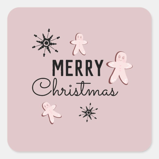 Merry Christmas Cookie Gingerbread Pink Square Sticker (Front)