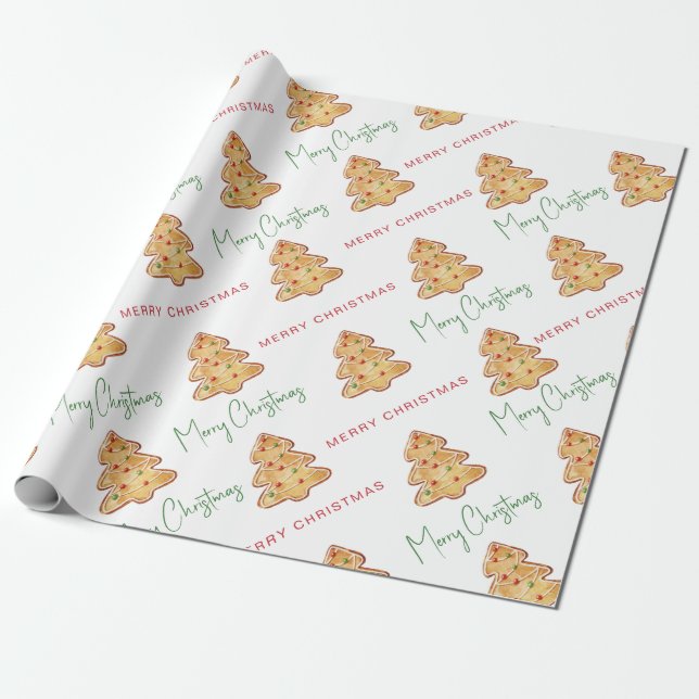 Merry Christmas Cookie Pattern Script Wrapping Paper (Unrolled)