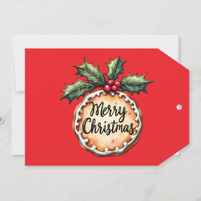 Merry Christmas Cookie with Holly Berries Card (Front)