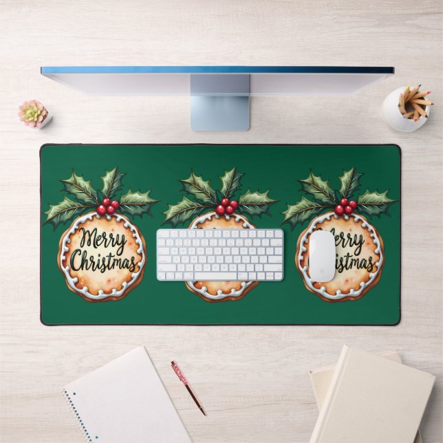 Merry Christmas Cookie with Holly Berries Desk Mat (Office 1)