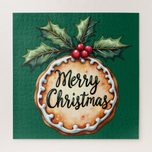 Merry Christmas Cookie with Holly Berries Jigsaw Puzzle