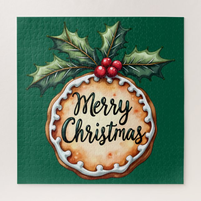 Merry Christmas Cookie with Holly Berries Jigsaw Puzzle (Vertical)