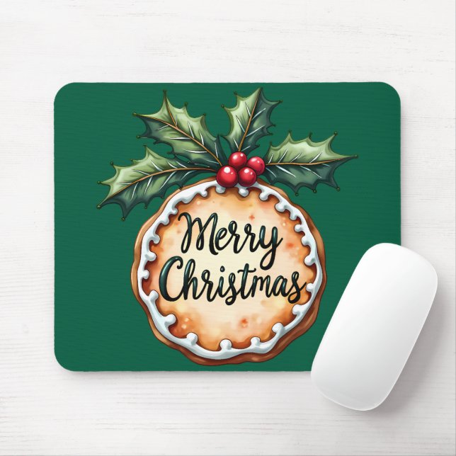Merry Christmas Cookie with Holly Berries Mouse Pad (With Mouse)