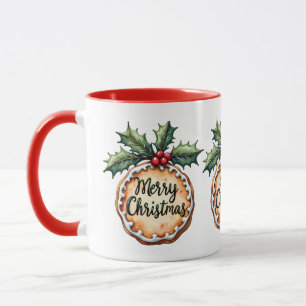 Merry Christmas Cookie with Holly Berries Mug