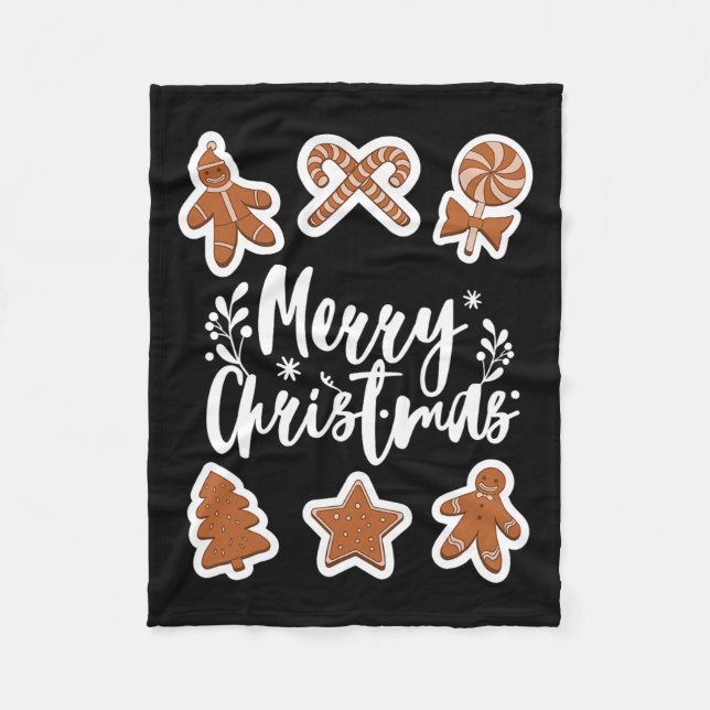 Merry Christmas Cookies Gingerbread Man Tree Bakin Fleece Blanket (Front)