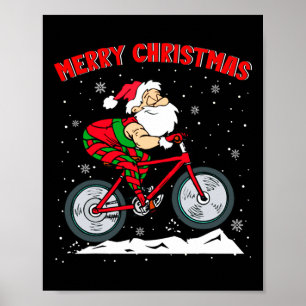 Merry Christmas Cool Christmas Santa Mountain Biki Poster