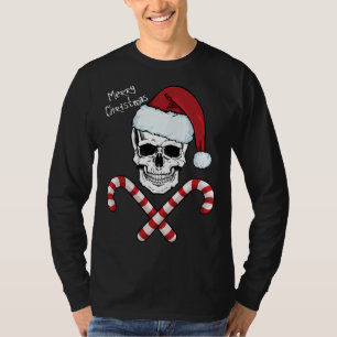 Merry Christmas Cool Skeleton Skull Hat Santa Cand T-Shirt