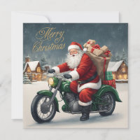 Merry Christmas Cool Vintage Santa on Motorcycle