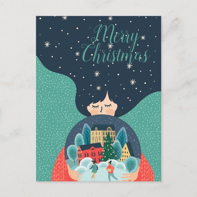 Merry Christmas Cool Winter Theme Gift Girl Photo Holiday Postcard (Front)