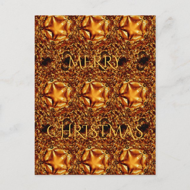 Merry Christmas Copper Gold Shiny Star Holiday Postcard (Front)