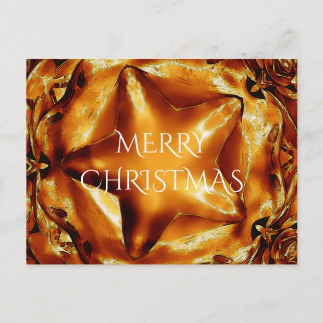 Merry Christmas Copper Gold Shiny Star Holiday Postcard (Front)
