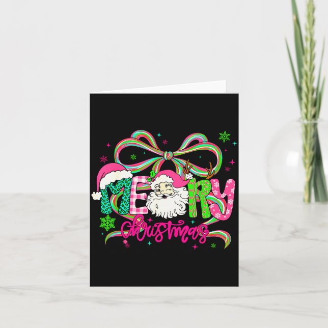 Merry Christmas Coquette Bow Nk Santa Claus Girl W Card (Front)