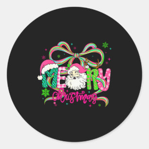 Merry Christmas Coquette Bow Nk Santa Claus Girl W Classic Round Sticker