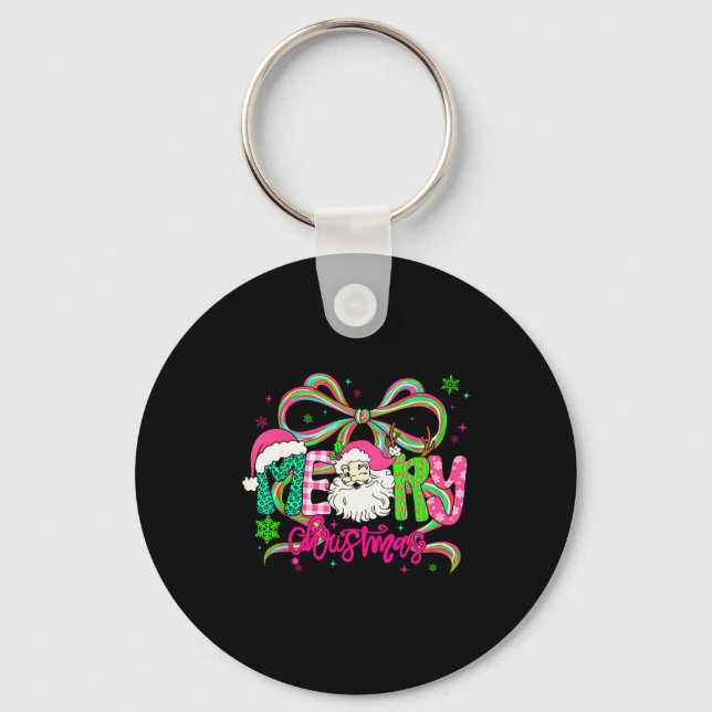 Merry Christmas Coquette Bow Nk Santa Claus Girl W Key Ring (Front)