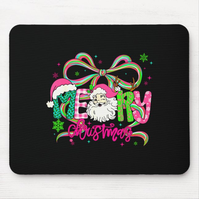 Merry Christmas Coquette Bow Nk Santa Claus Girl W Mouse Pad (Front)