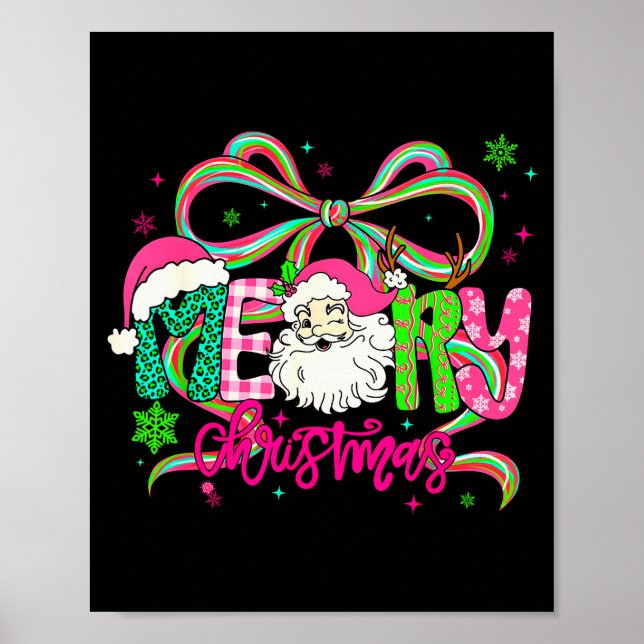 Merry Christmas Coquette Bow Nk Santa Claus Girl W Poster (Front)
