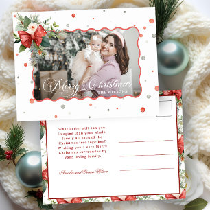 Merry Christmas Coquette Bow, Ribbon Frame 1 Photo Holiday Postcard