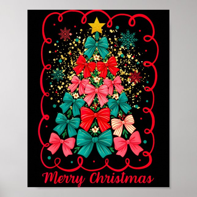 Merry Christmas Coquette Bow Tree Retro Xmas For W Poster (Front)