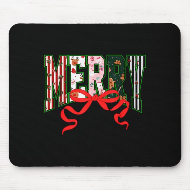 Merry Christmas Coquette Bow Xmas Family Pajamas H Mouse Pad (Front)